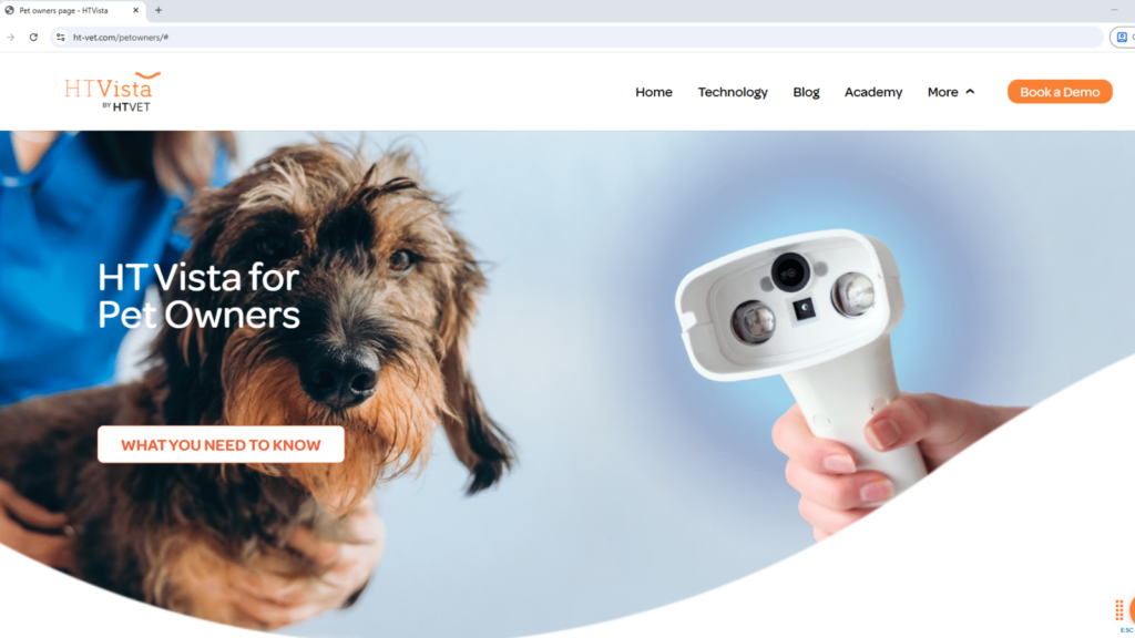A screenshot of the pet-owner facing page which can be found at: https://www.ht-vet.com/petowners/#